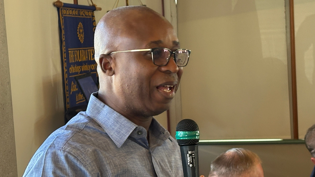 Christian Kamara, CEO of the YMCA of Sierra Leone, presenting at the Rotary Club of Barrie